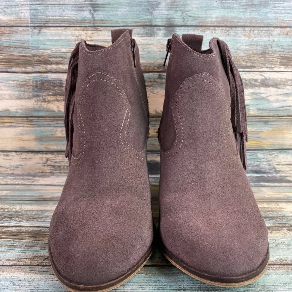 Steve Madden Ohio Womens Ankle Boot Size 8M Gray Suede Fringe Zip Western Bootie - Picture 1 of 13